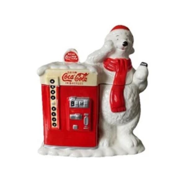 Vintage Coca Cola Polar Bear At Coke Machine Cookie Jar 417401 - Picture 14 of 15